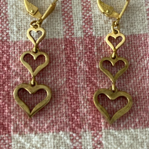 GERMAN FB FRANZ BREUNING VINTAGE 333 GOLD 8K TRIPLE OPEN HEART DANGLE EARRINGS - Picture 3 of 7